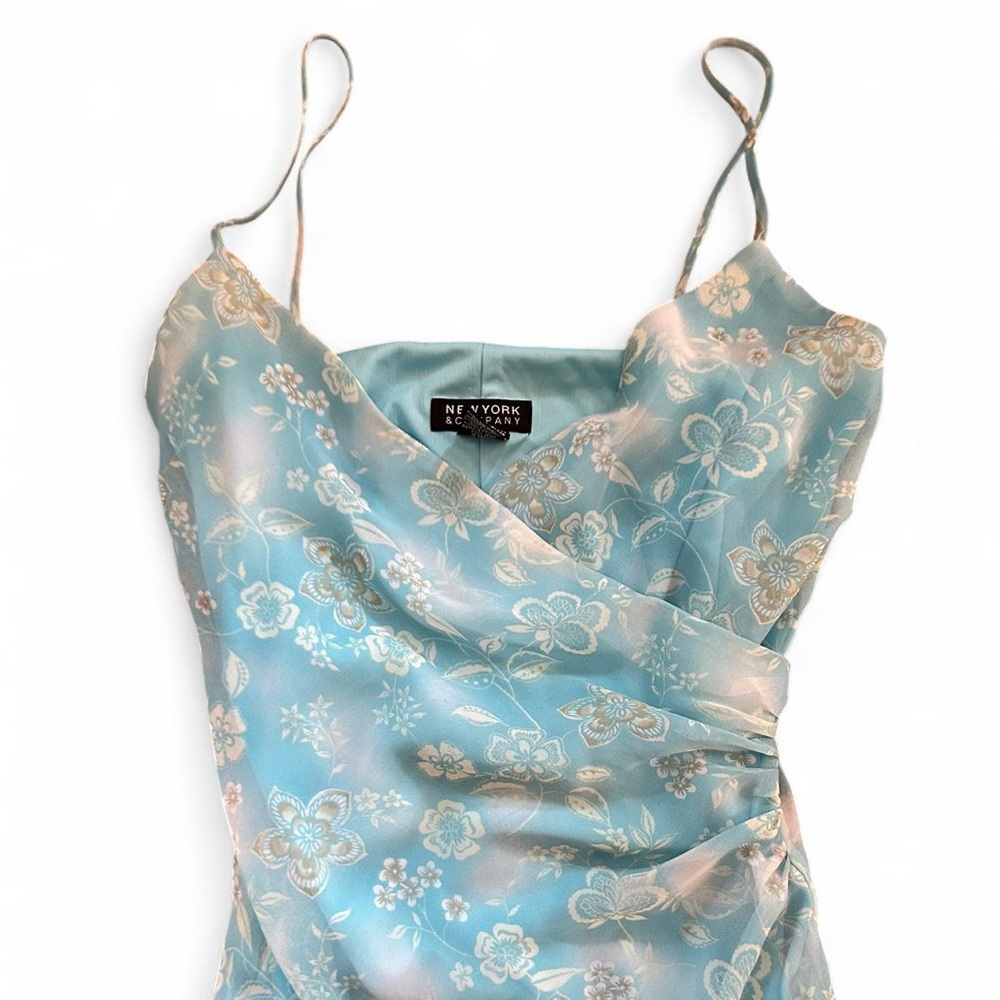 New York & Company Blue Floral Midi Dress